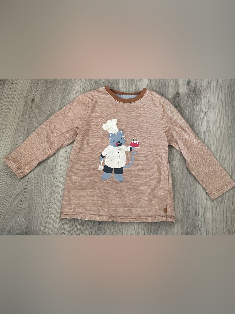 Obaibi Boys Long Sleeve Chef Cat Tee Striped Shirt Brown 18M
